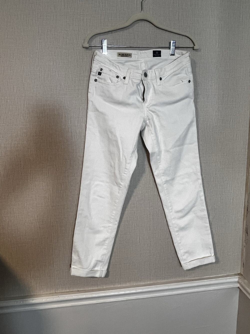 AG The Stilt Roll-Up Cigarette Jeans Womens White Cropped Skinny Made USA